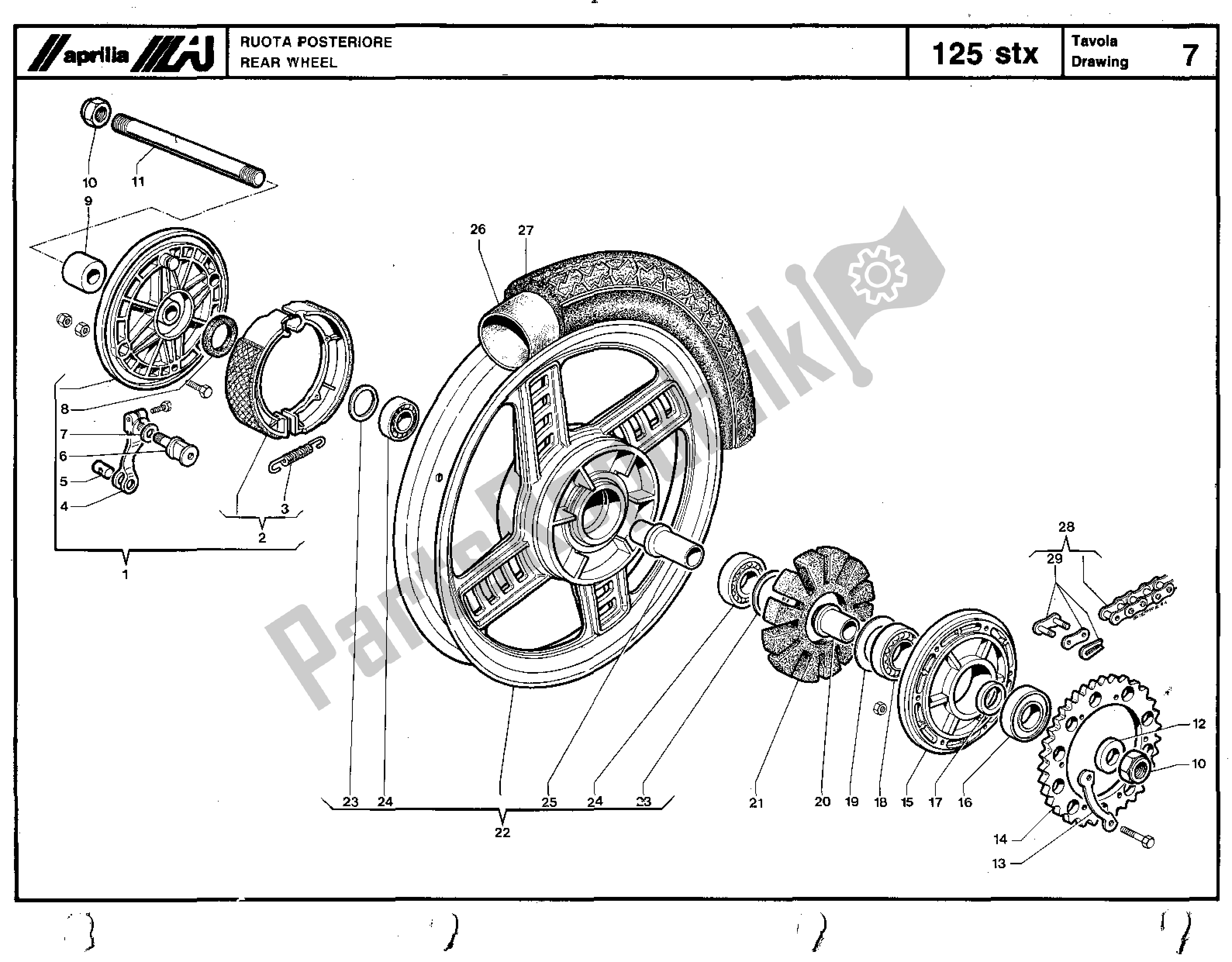 All parts for the Rear Wheel of the Aprilia STX 125 1984 - 1986