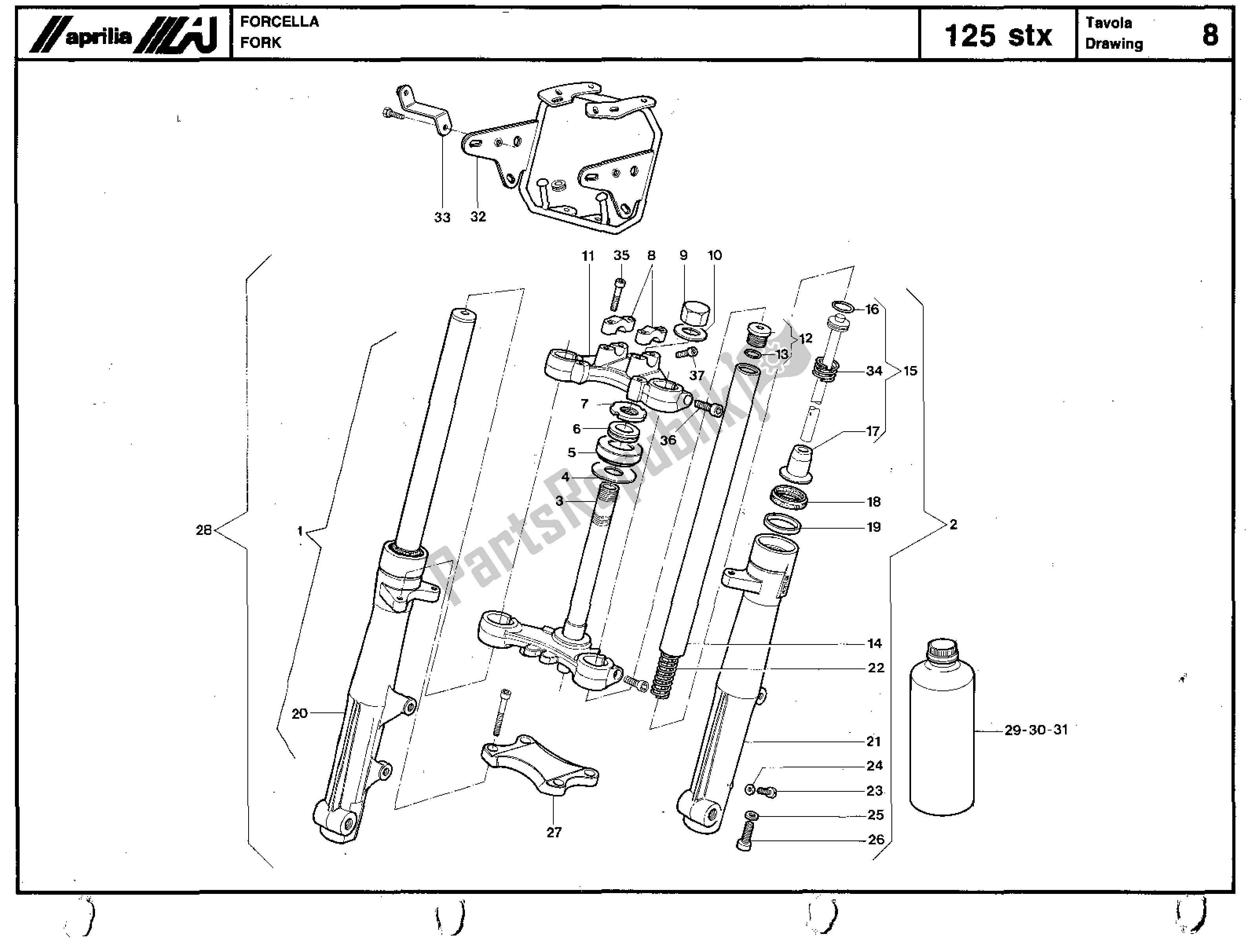 Alle onderdelen voor de Fork van de Aprilia STX 125 1984 - 1986