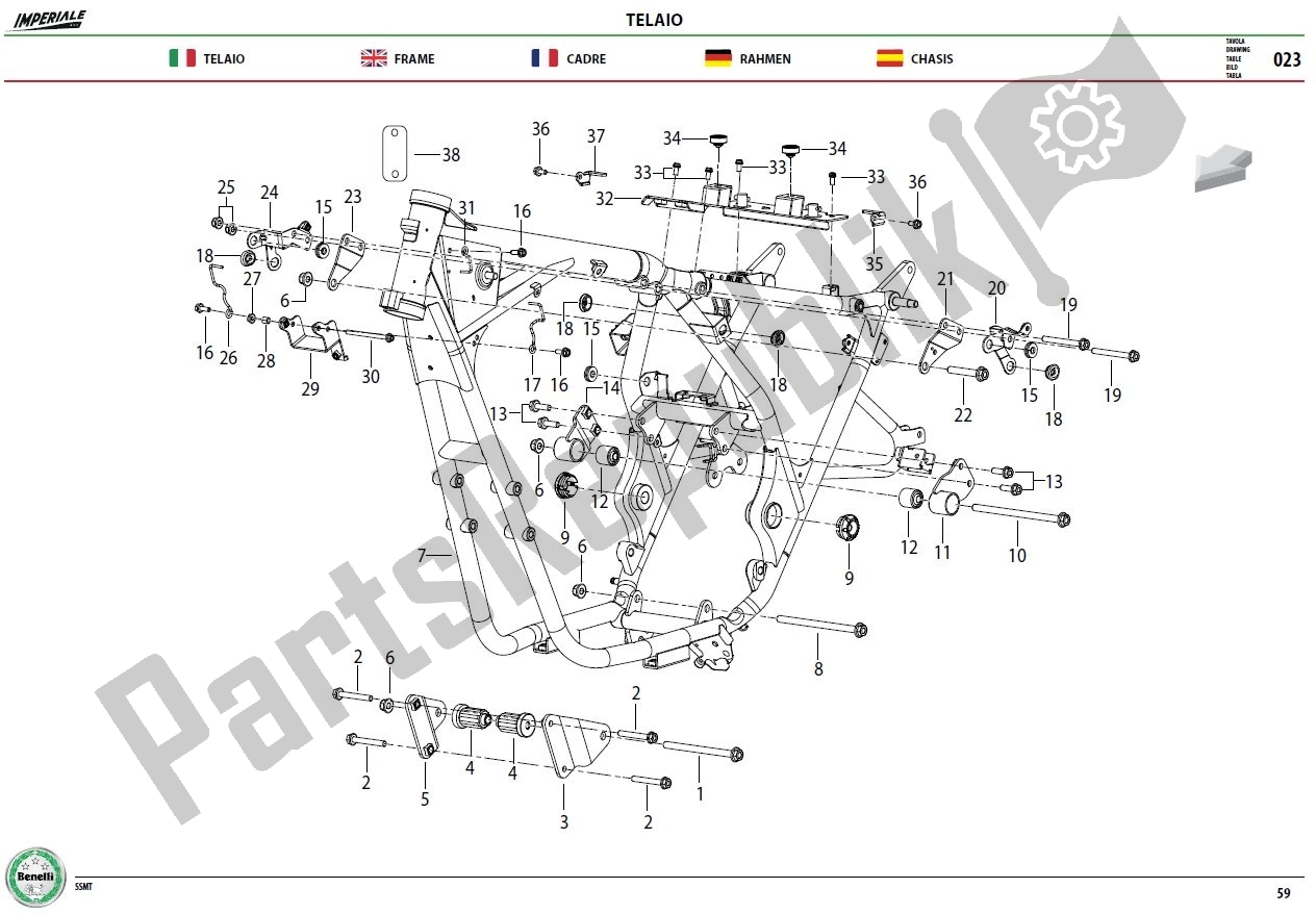 Alle onderdelen voor de Frame Assy van de Benelli Imperiale 400 2019 - 2020