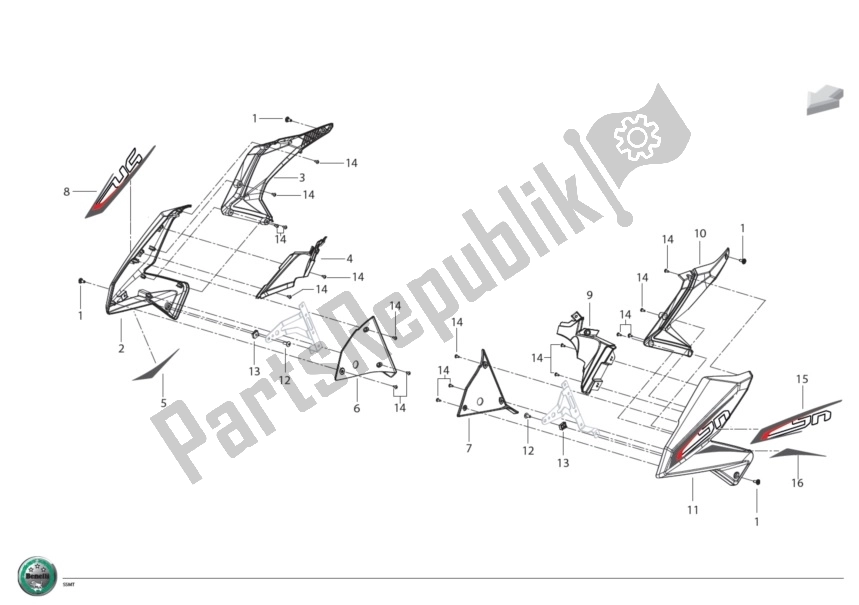 Alle onderdelen voor de Stroomlijnkappen van de Benelli BN 600I 2014 - 2015