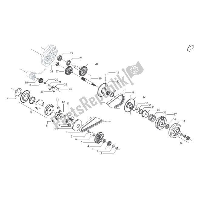 Alle onderdelen voor de E002 Transmission van de Benelli 49X MY 10 50 2010