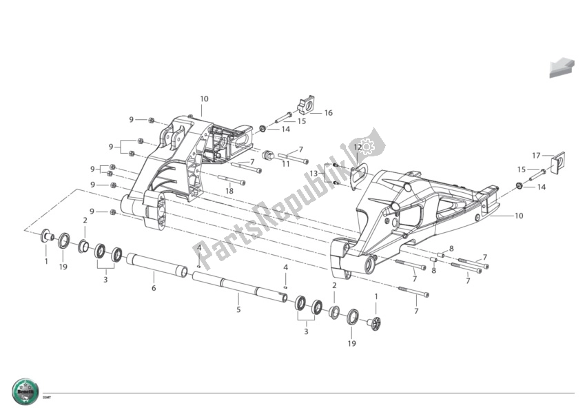 Alle onderdelen voor de Swing Arm Assembly van de Benelli BN 600I 2014 - 2015
