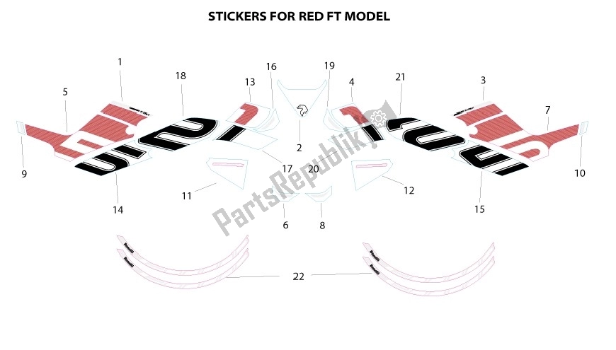 Alle onderdelen voor de Stickers For Red Model van de Benelli Leoncino 125 2022 - 2023