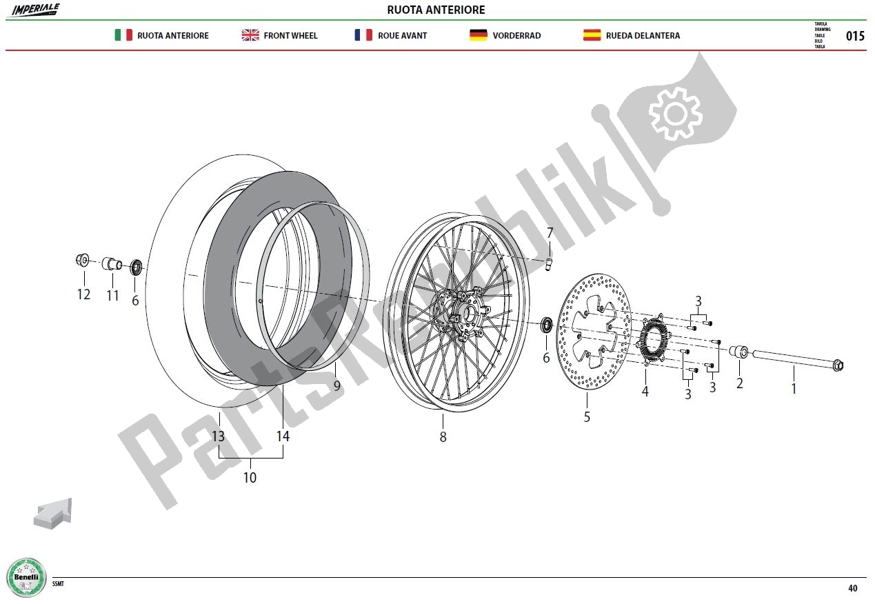 Alle onderdelen voor de Front Wheel Assy van de Benelli Imperiale 400 2019 - 2020