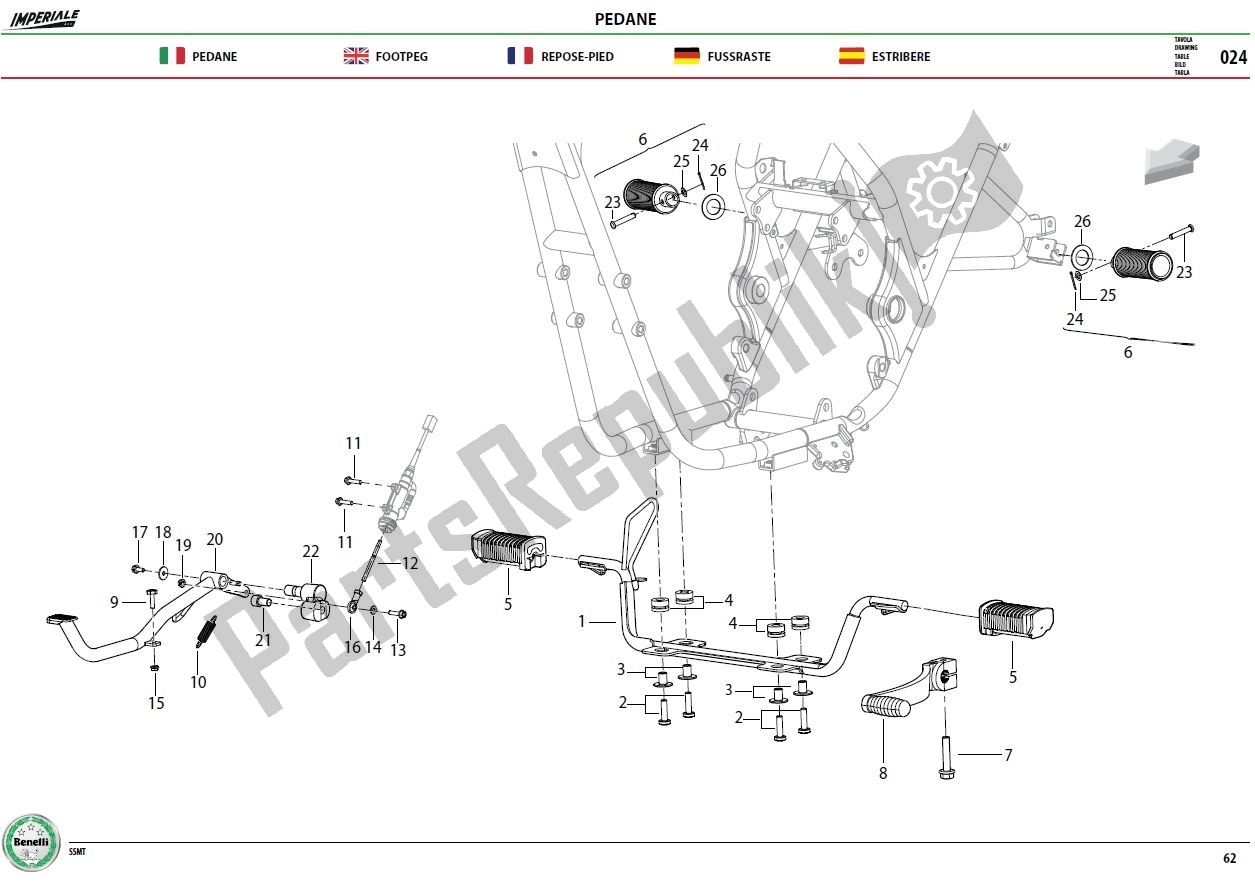 Alle onderdelen voor de Front And Rear Footrests van de Benelli Imperiale 400 2019 - 2020