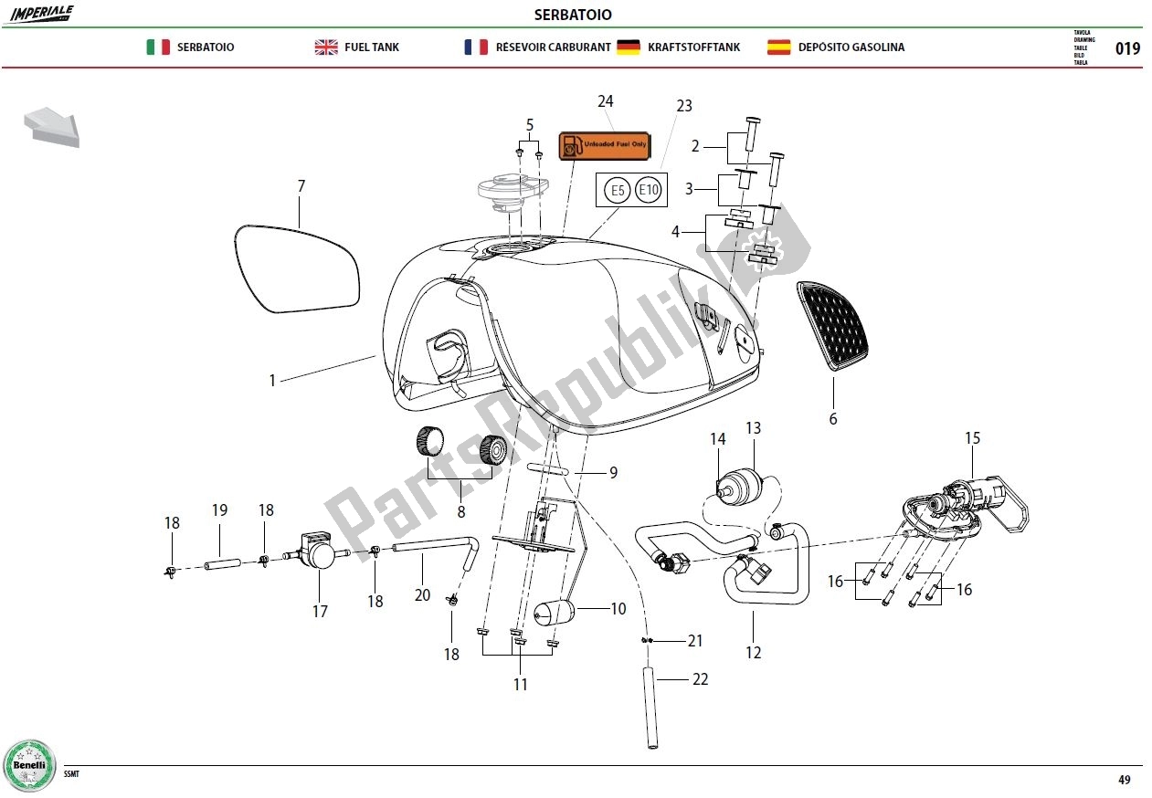 Alle onderdelen voor de Fuel Tank Assy van de Benelli Imperiale 400 2019 - 2020