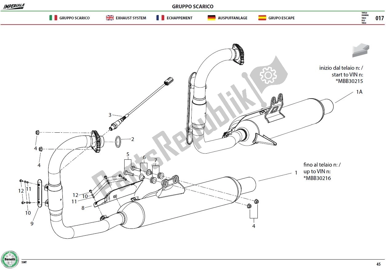 Alle onderdelen voor de Exhaust System Assy van de Benelli Imperiale 400 2019 - 2020