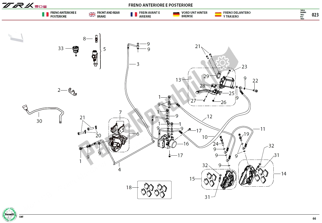 Todas las partes para F11 Front And Rear Brake de Benelli TRK 502 2017 - 2019