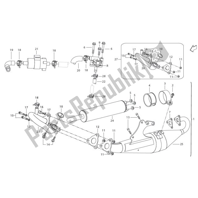 All parts for the F017 Exhaust of the Benelli 49X MY 10 50 2010