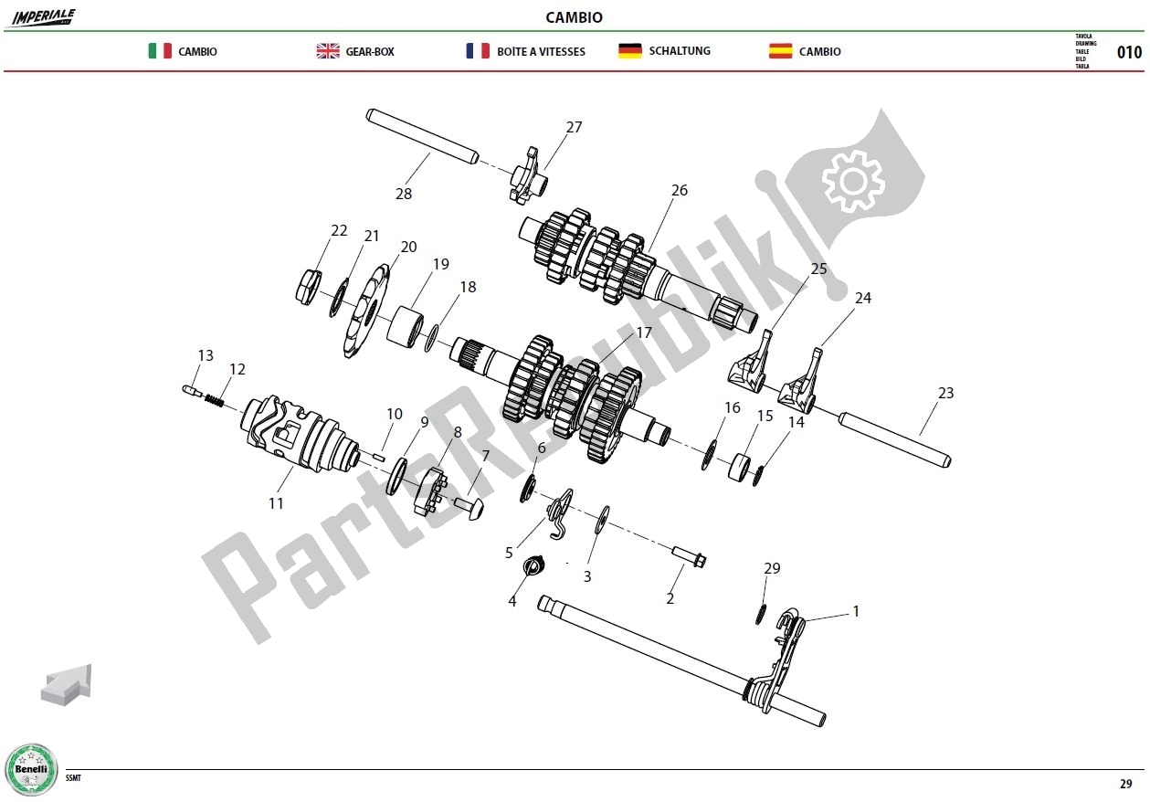 Alle onderdelen voor de Gear Box Assy van de Benelli Imperiale 400 2019 - 2020