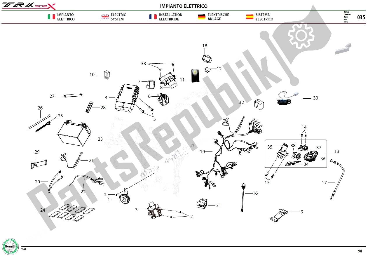 Alle onderdelen voor de F22 Electric System van de Benelli TRK 502X 2017 - 2019