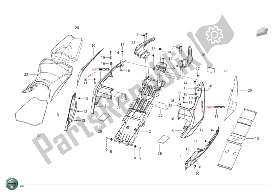 Alle onderdelen voor de Staartbeschermer van de Benelli BN 600I 2014 - 2015