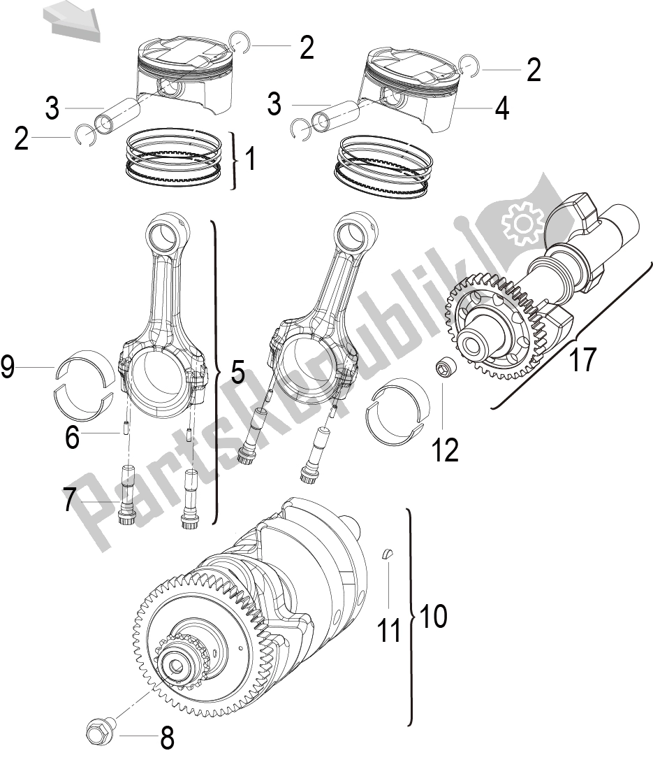 Alle onderdelen voor de Piston + Connecting Rod + Crankshaft Assy van de Benelli 752 S 2022 - 2023