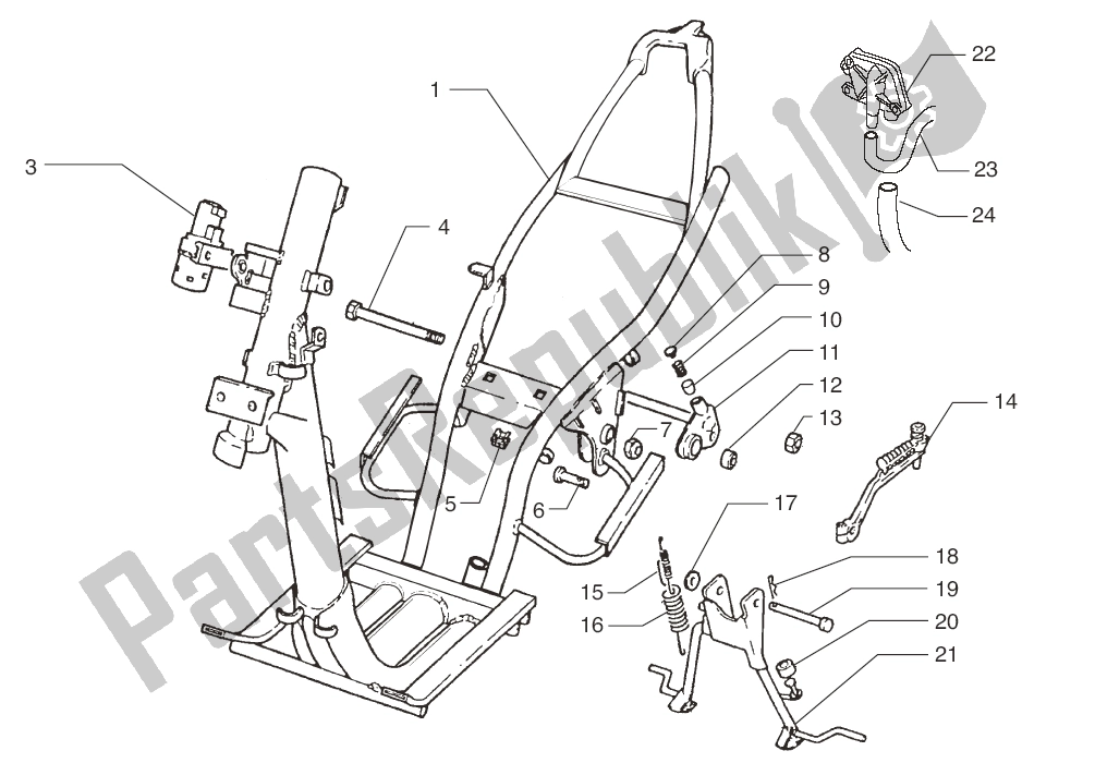 Alle onderdelen voor de Chassis- Middenstandaard van de Beta ARK K AC Skull 10 25 KM H 50 2010