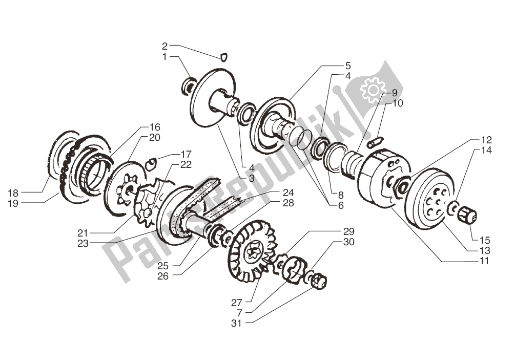 Alle onderdelen voor de Variateur van de Beta ARK K AC Skull 10 25 KM H 50 2010