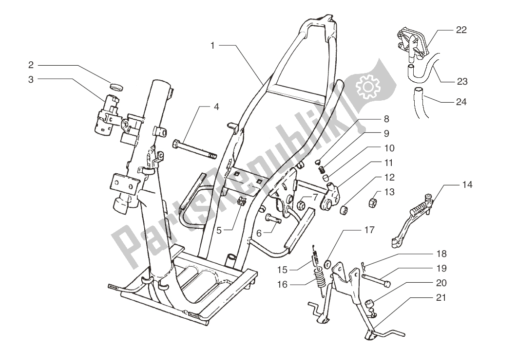 Alle onderdelen voor de Chassis- Middenstandaard van de Beta ARK Tribe LC Oranj 09 50 2009