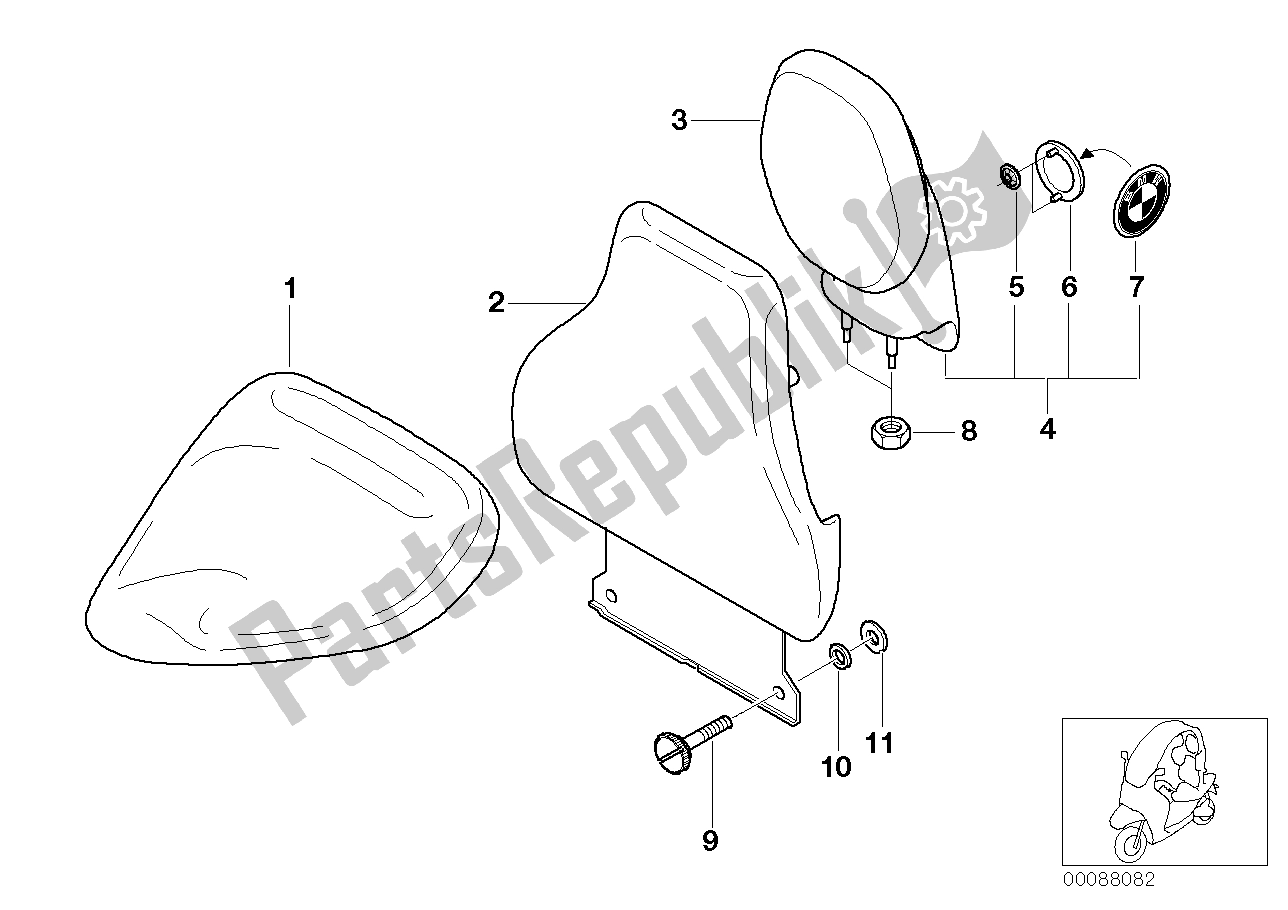 All parts for the Driver's Seat Backrest of the BMW C1 125 2000 - 2004