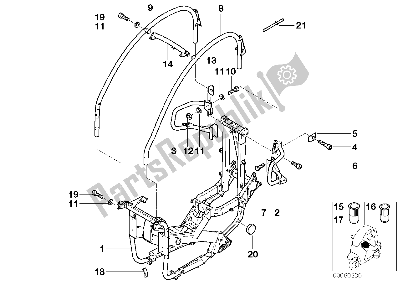 All parts for the Frame of the BMW C1 125 2000 - 2004