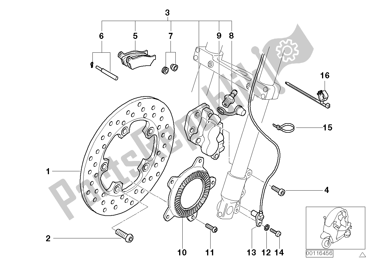 All parts for the Front Wheel Brake of the BMW C1 125 2000 - 2004