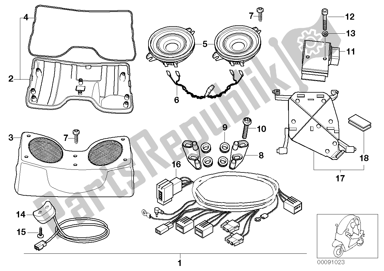 All parts for the Fun-audio System of the BMW C1 125 2000 - 2004