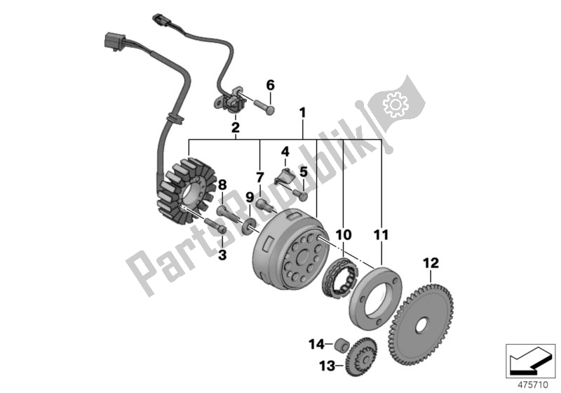 All parts for the Generator, Starter Overrunn. Clutch Drive of the BMW C1 125 2000 - 2004
