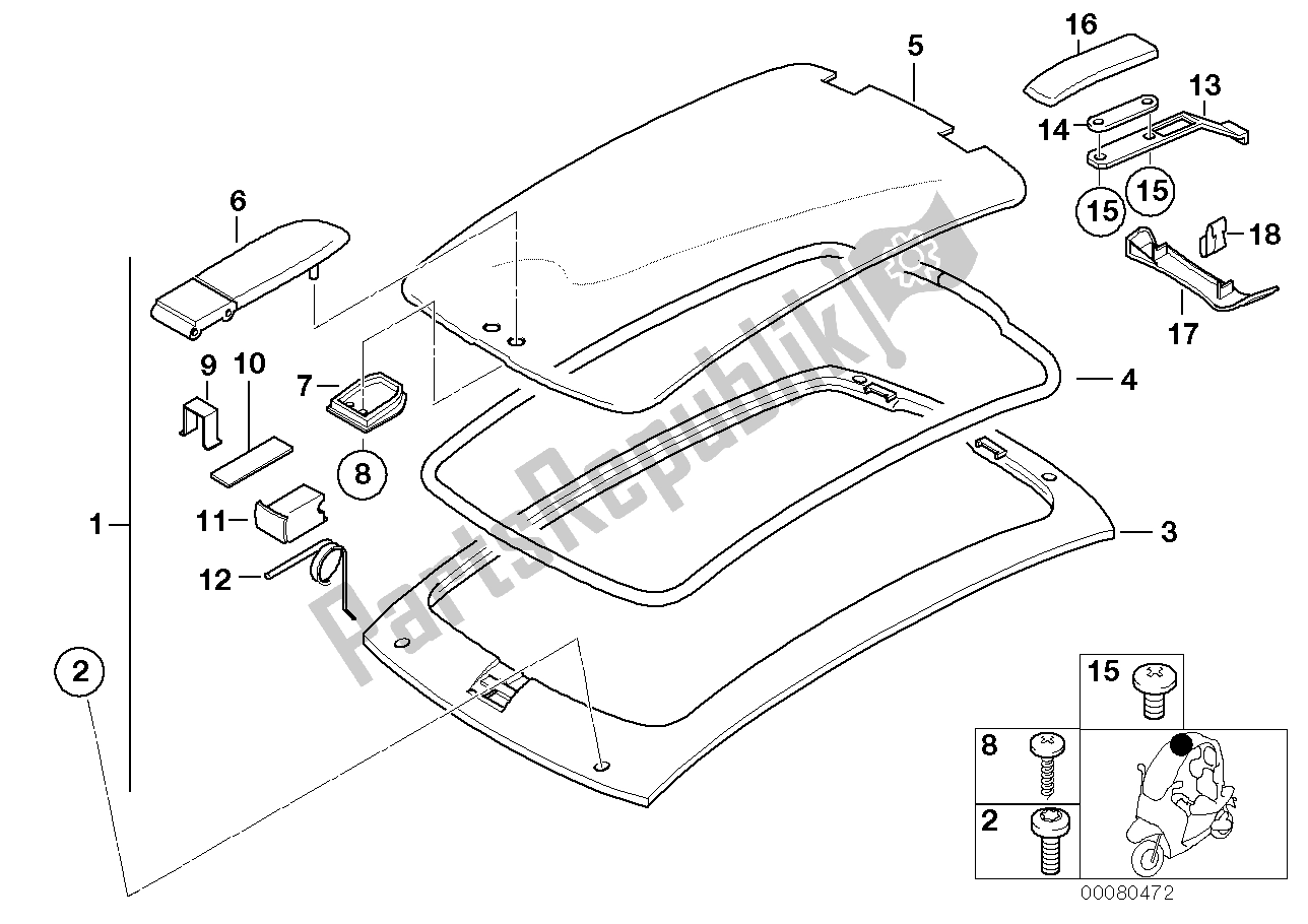 All parts for the Hardtop of the BMW C1 125 2000 - 2004