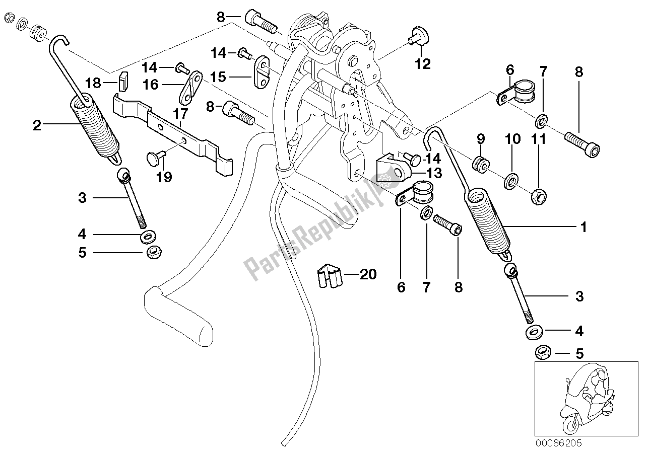 Alle onderdelen voor de Kniehefboommechanisme - Bevestigingsonderdelen van de BMW C1 125 2000 - 2004