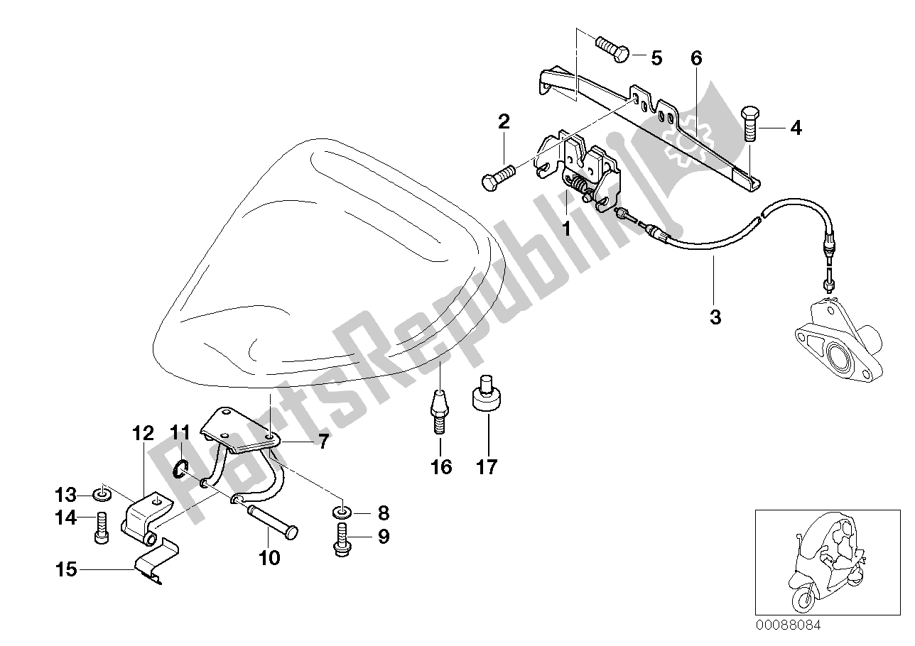 All parts for the Mount. Parts, Locking Mech. Driver's Seat of the BMW C1 125 2000 - 2004