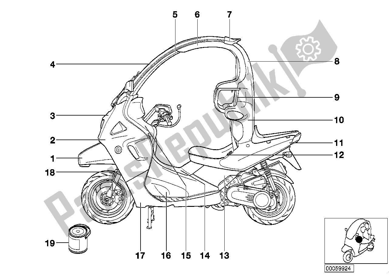 All parts for the Painted Parts 769 Rot of the BMW C1 125 2000 - 2004