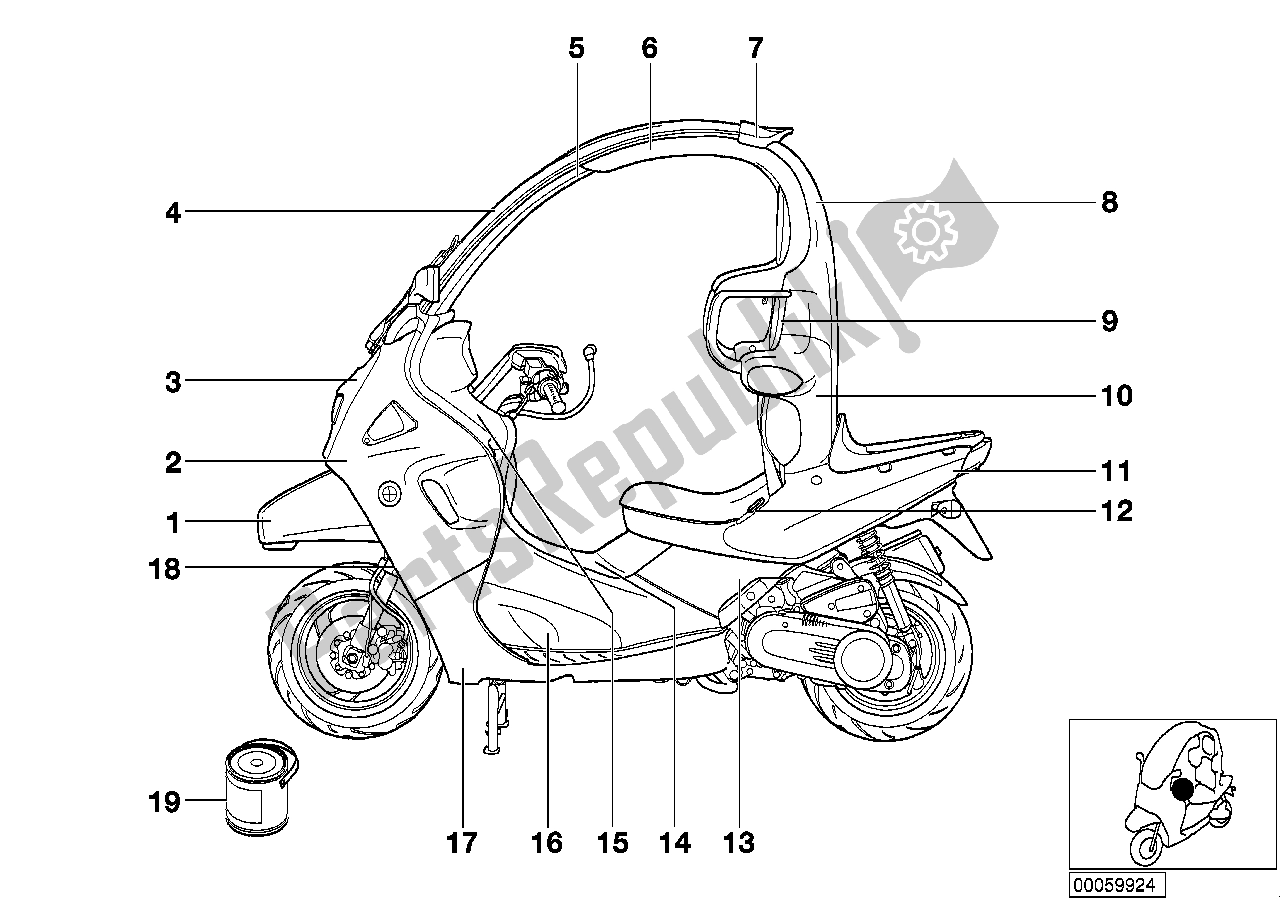 Toutes les pièces pour le Pièces Peintes 773 Kalahari / Frostblau du BMW C1 125 2000 - 2004