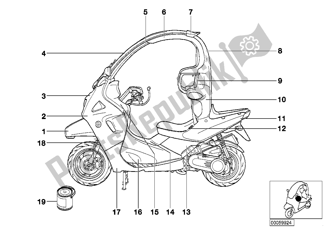 Todas las partes para Partes Pintadas 814 Silber / Podredumbre de BMW C1 125 2000 - 2004