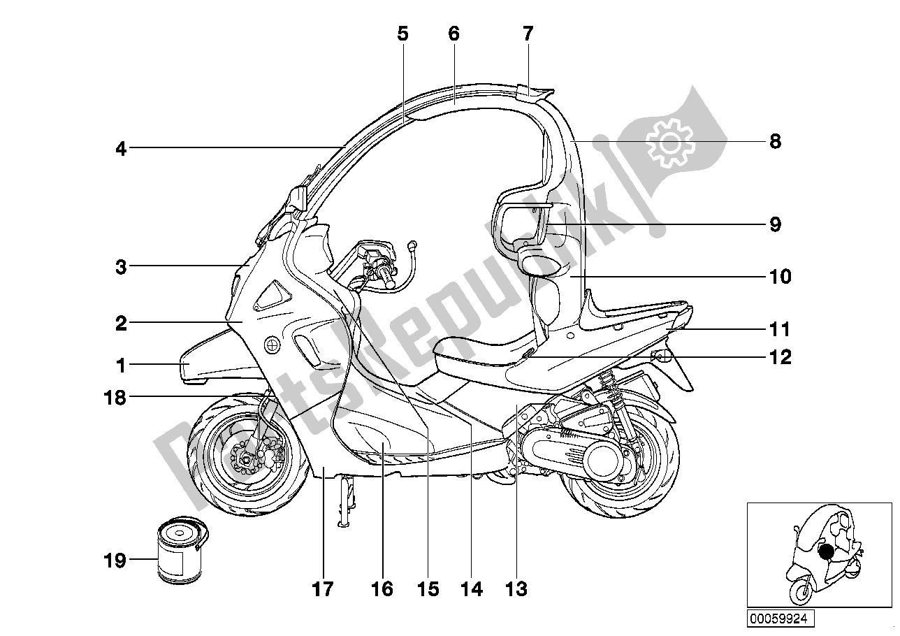 Toutes les pièces pour le Pièces Peintes 819 Rouge 4 du BMW C1 125 2000 - 2004