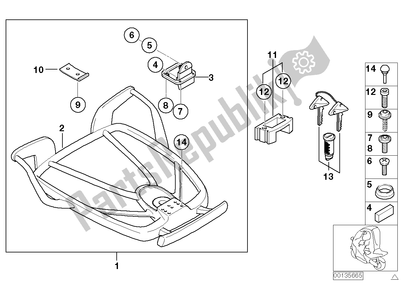 Tutte le parti per il Kit Di Postmontaggio, Ringhiera Bagagli del BMW C1 125 2000 - 2004