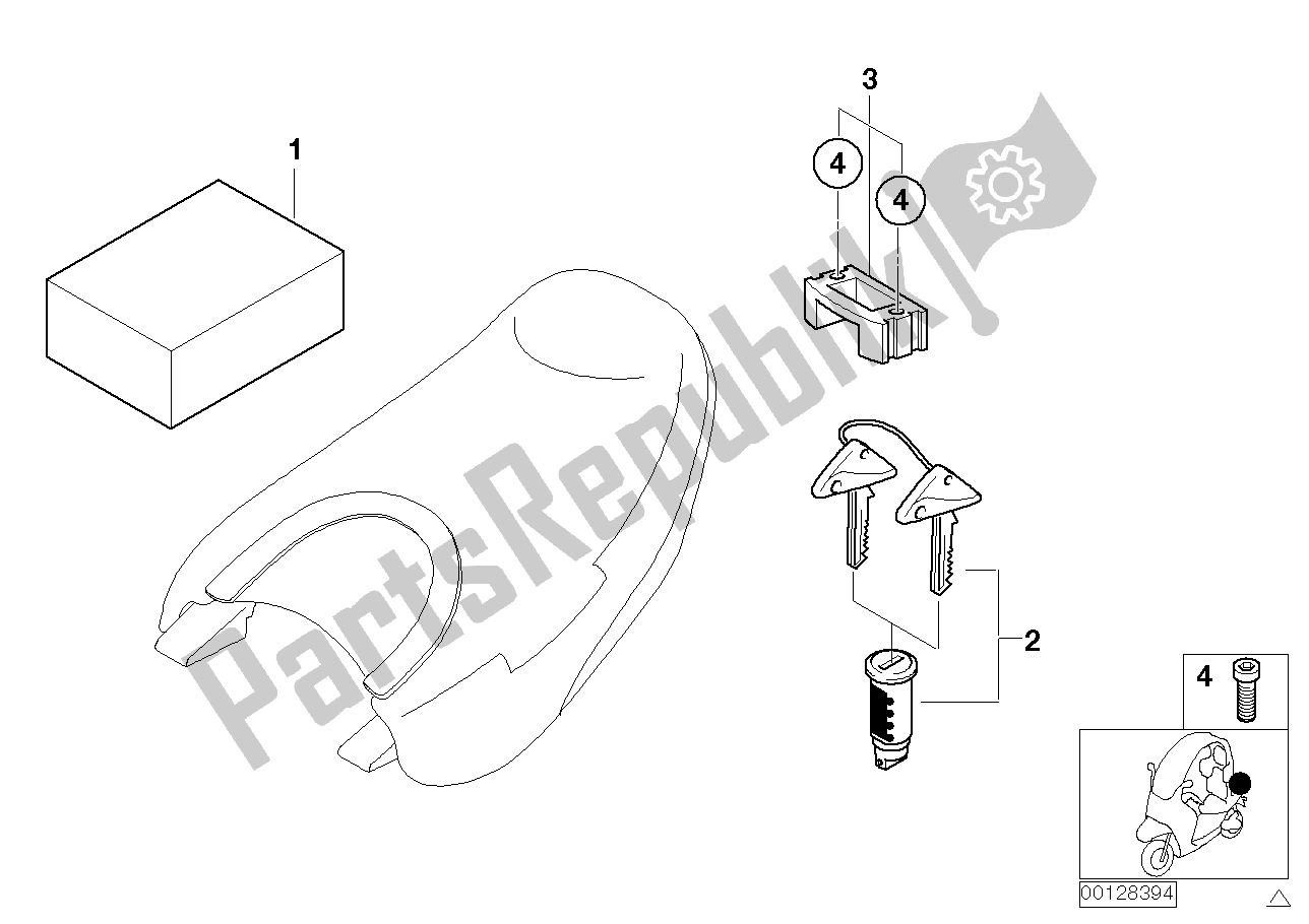 All parts for the Retrofit Kit, Pillion-passenger Seat of the BMW C1 125 2000 - 2004