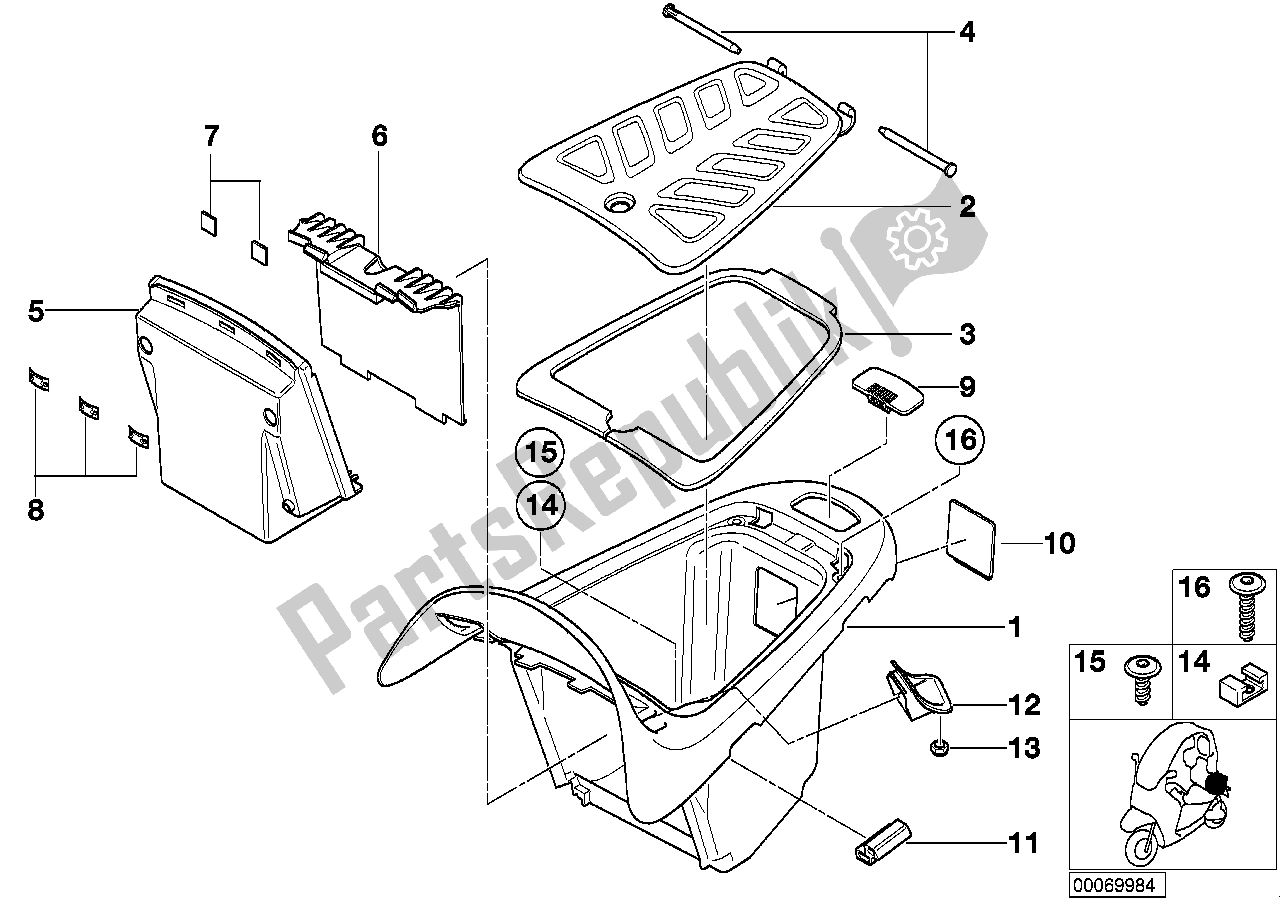 All parts for the Storage Compartment Rear of the BMW C1 125 2000 - 2004