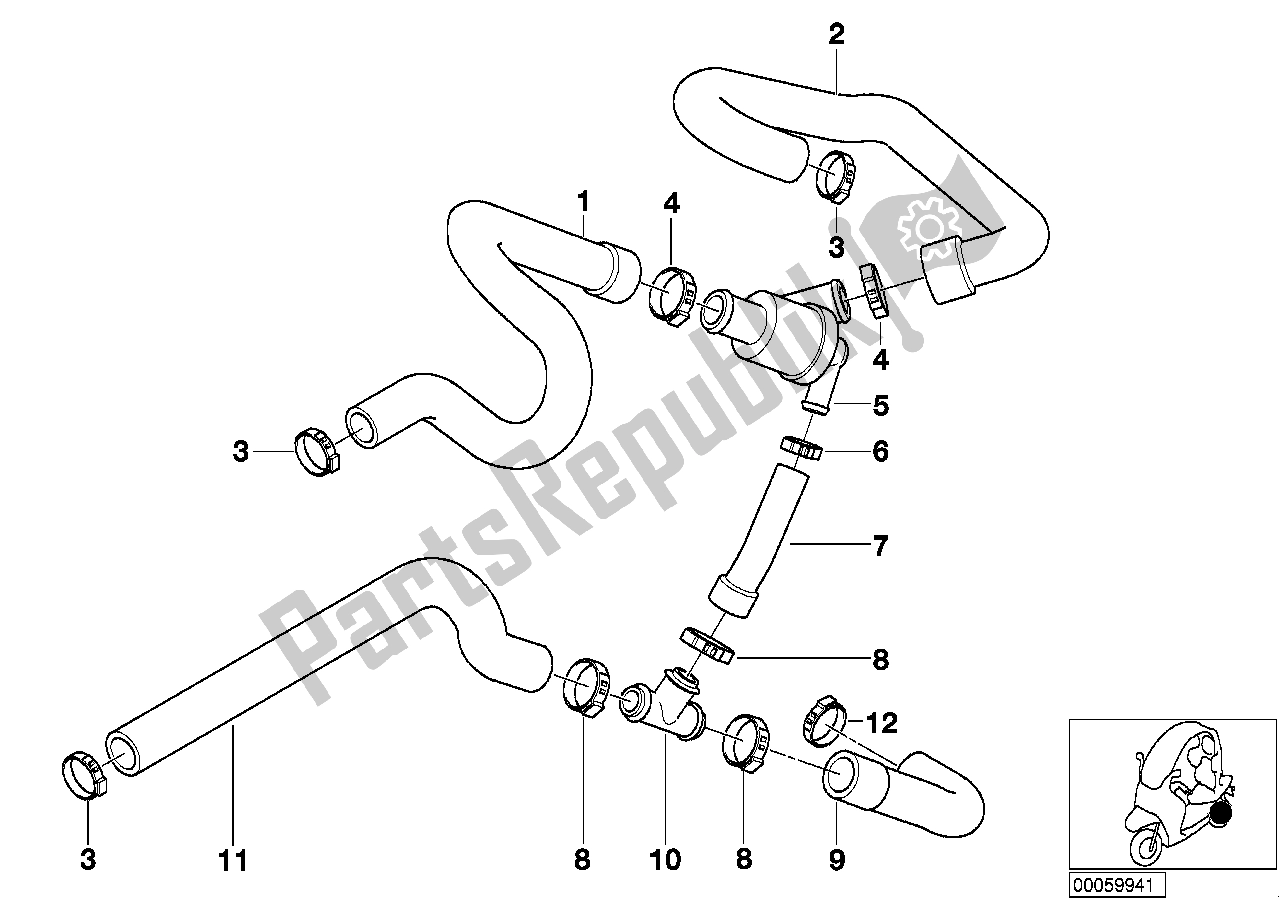 All parts for the Thermostat/radiator Hoses of the BMW C1 125 2000 - 2004