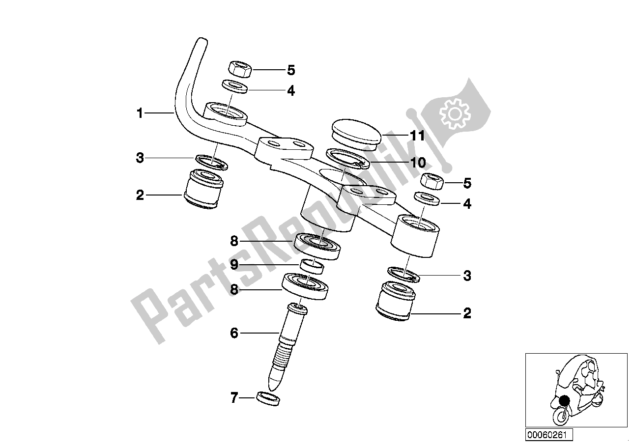 Alle onderdelen voor de Bovenste Vork Kruisbeugel van de BMW C1 125 2000 - 2004