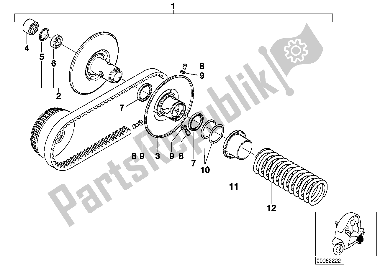 Alle onderdelen voor de Variator, Gedreven van de BMW C1 125 2000 - 2004