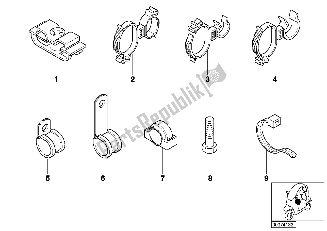 All parts for the Various Cable Holders of the BMW C1 125 2000 - 2004