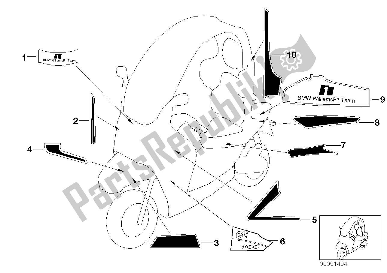 All parts for the Williams F1 Sticker of the BMW C1 125 2000 - 2004