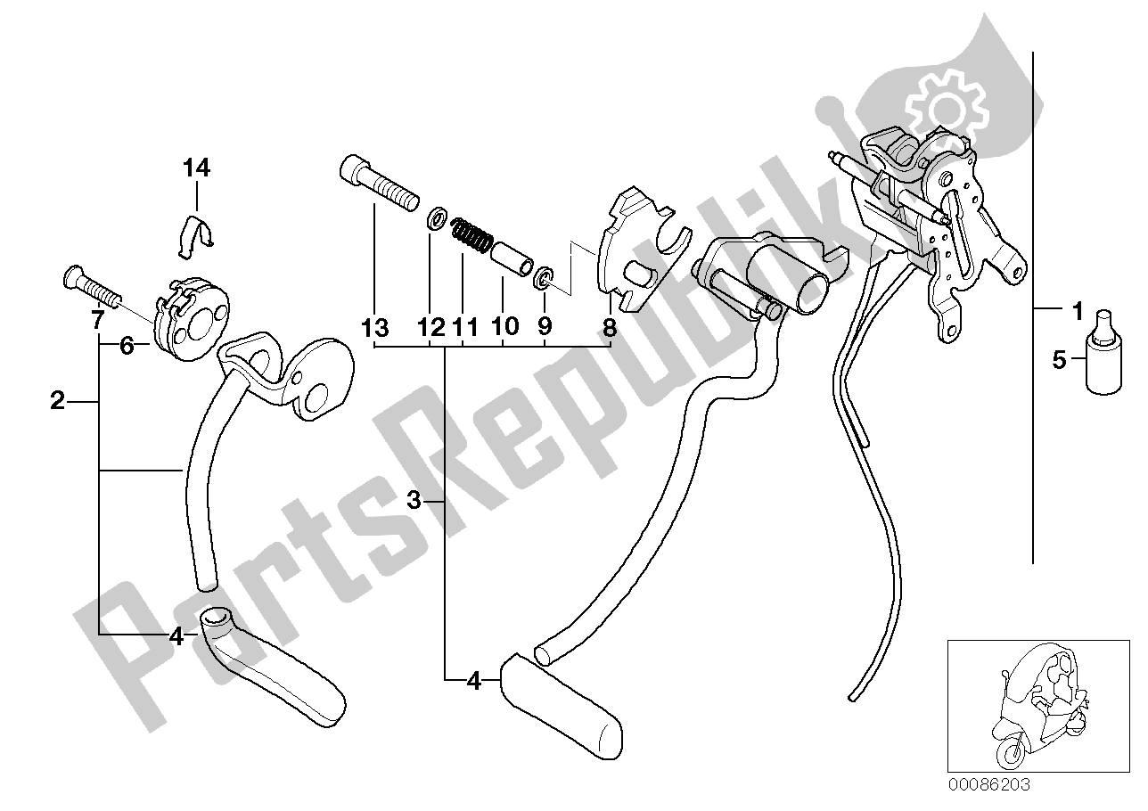 Tutte le parti per il Meccanismo Della Leva Del Ginocchio del BMW C1 200 2000 - 2004