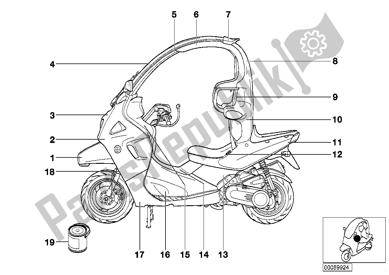 Toutes les pièces pour le Pièces Peintes 768 Jade du BMW C1 200 2000 - 2004