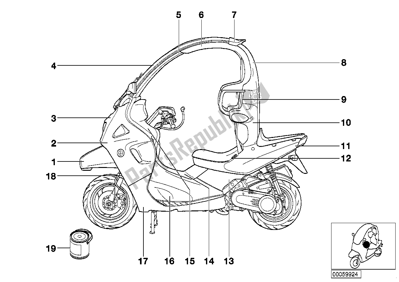 Tutte le parti per il Parti Verniciate 774 Grafit del BMW C1 200 2000 - 2004