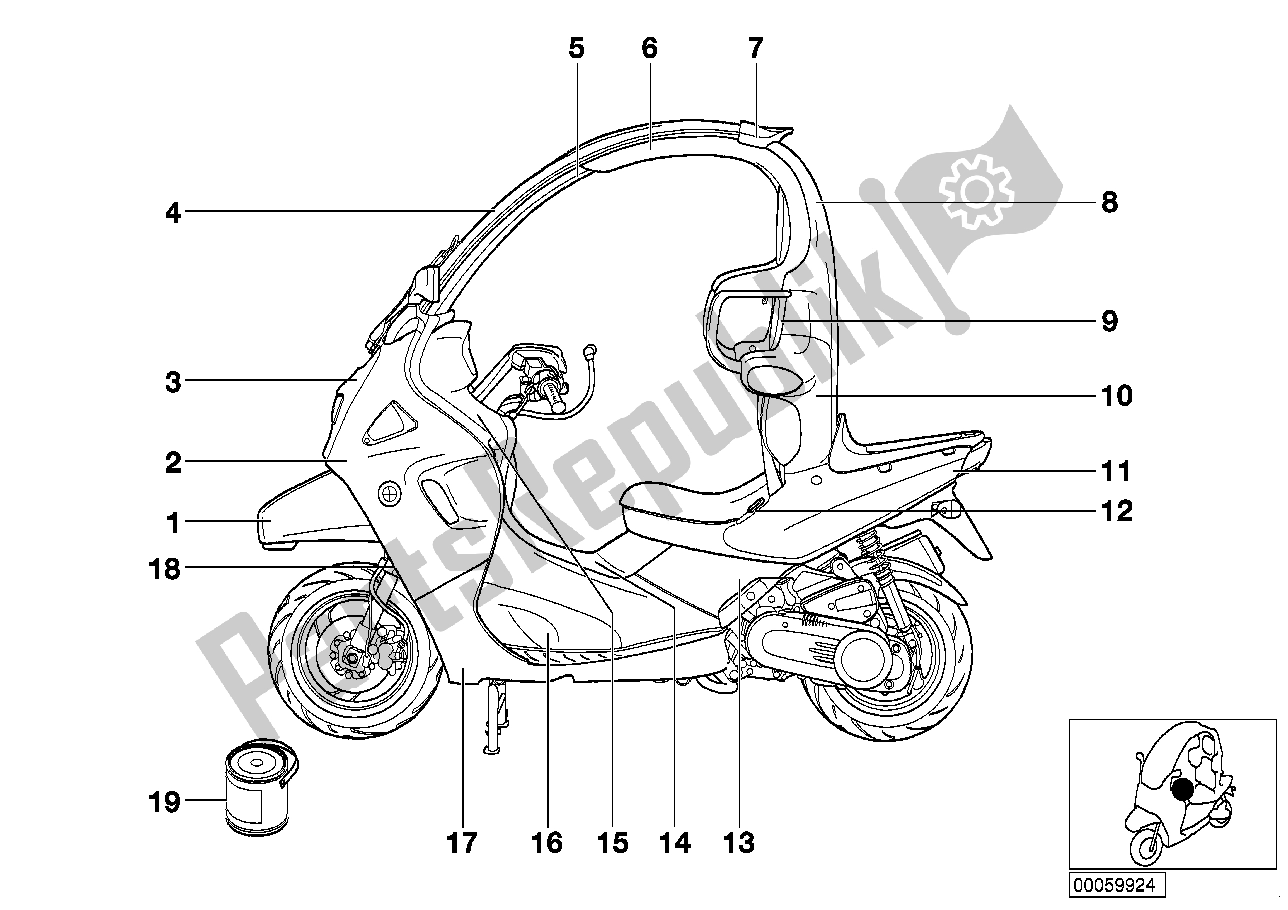 Todas las partes para Partes Pintadas 814 Silber / Podredumbre de BMW C1 200 2000 - 2004