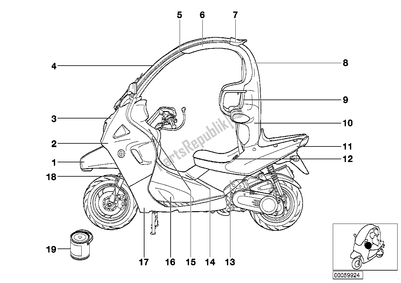 Toutes les pièces pour le Pièces Peintes 819 Rouge 4 du BMW C1 200 2000 - 2004