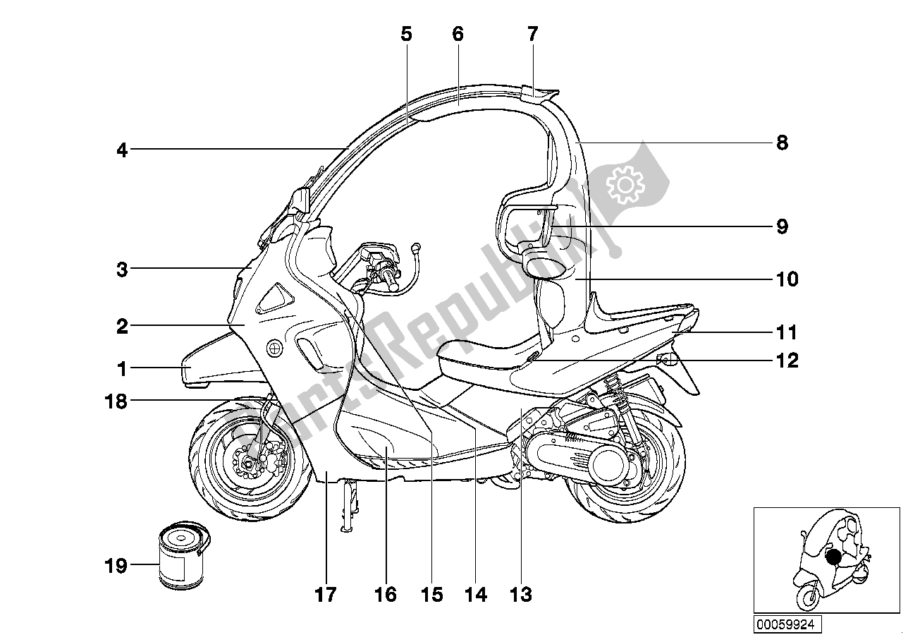 Wszystkie części do Cz?? Ci Lakierowane 823 Srebrne 2 BMW C1 200 2000 - 2004