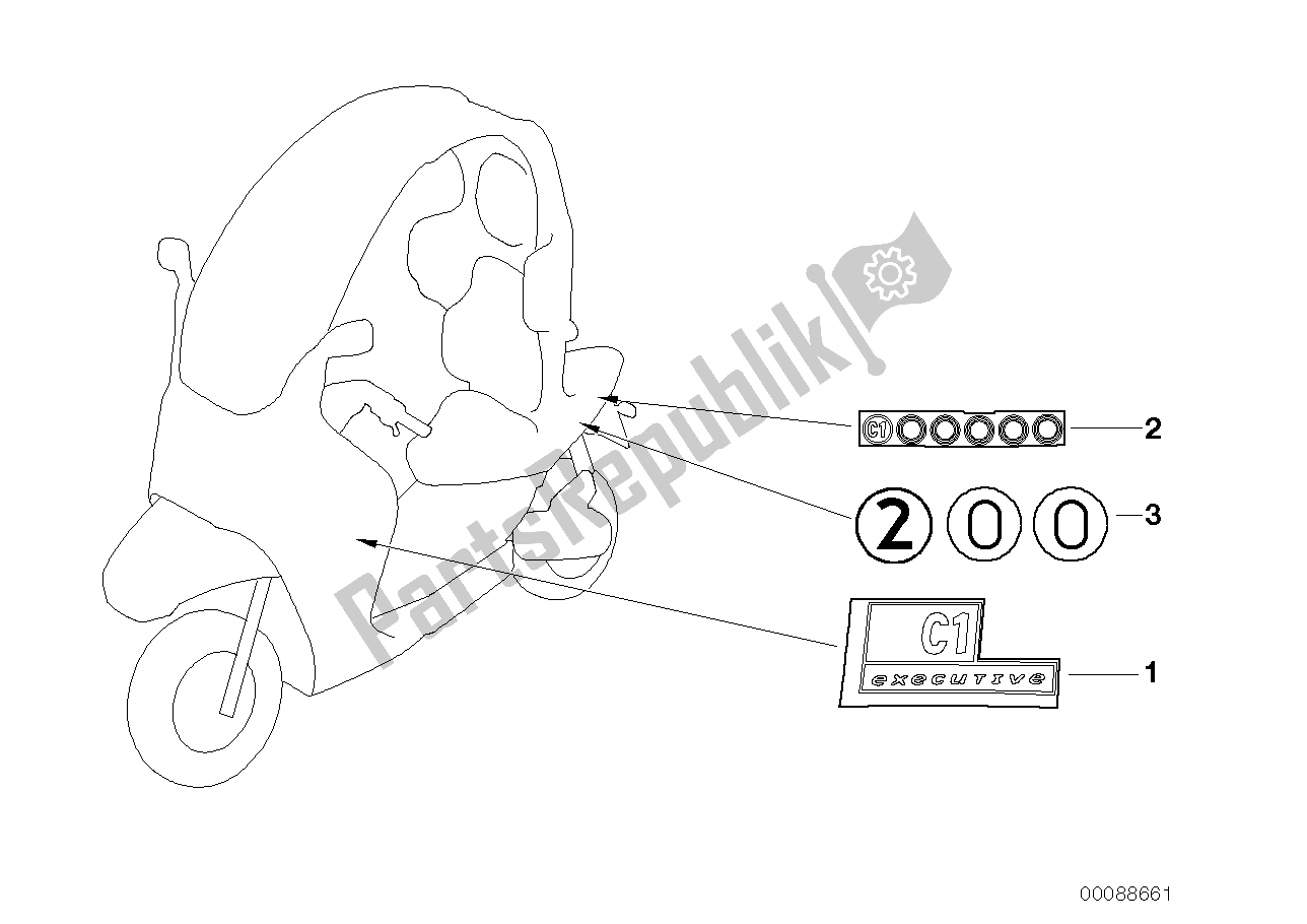 Todas las partes para Pegatina, Ejecutivo de BMW C1 200 2000 - 2004