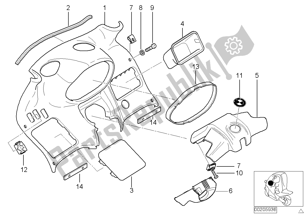 Tutte le parti per il Rivestimento, Cuscino Del Mozzo Dello Strumento del BMW C1 200 2000 - 2004