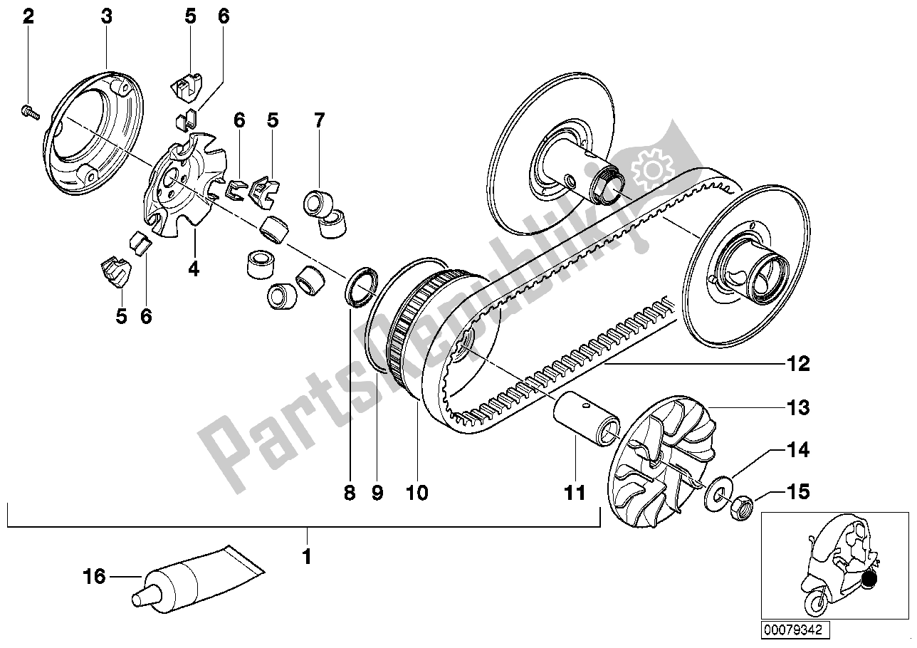 Tutte le parti per il Variatore, Guida del BMW C1 200 2000 - 2004