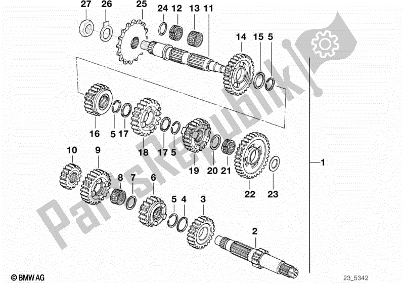 All parts for the 5-speed Transmiss. Gear Wheel Set Parts of the BMW F 650  E 169 1996 - 1999